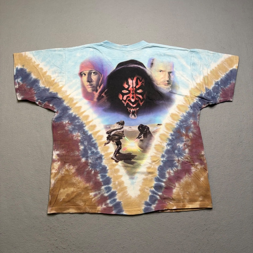 Liquid Blue T-Shirt‎ Mens Large Blue Star Wars Episode I Phantom Menace Tie Dye - Picture 3 of 11